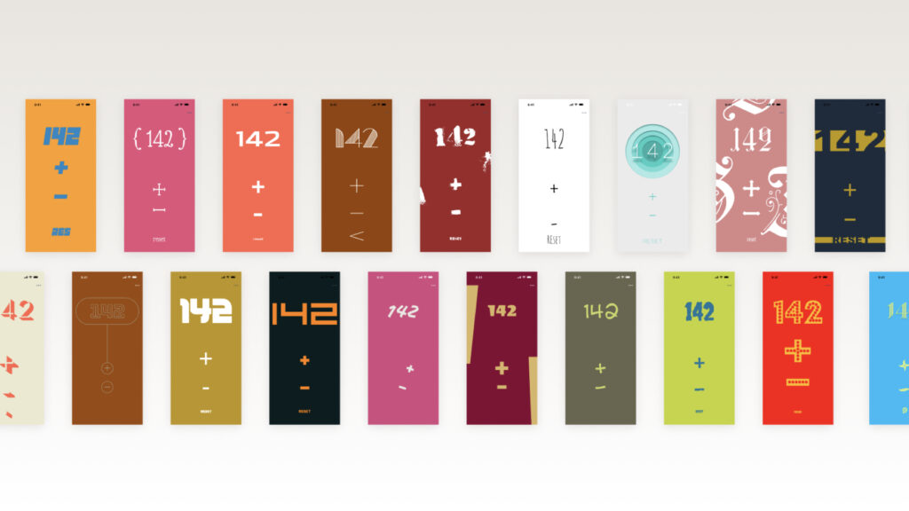 Lots of UI Design drafts for an iPhone App that counts.