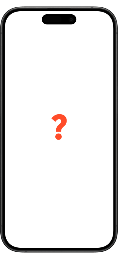 An empty iPhone bezel with an orange question mark in the center.