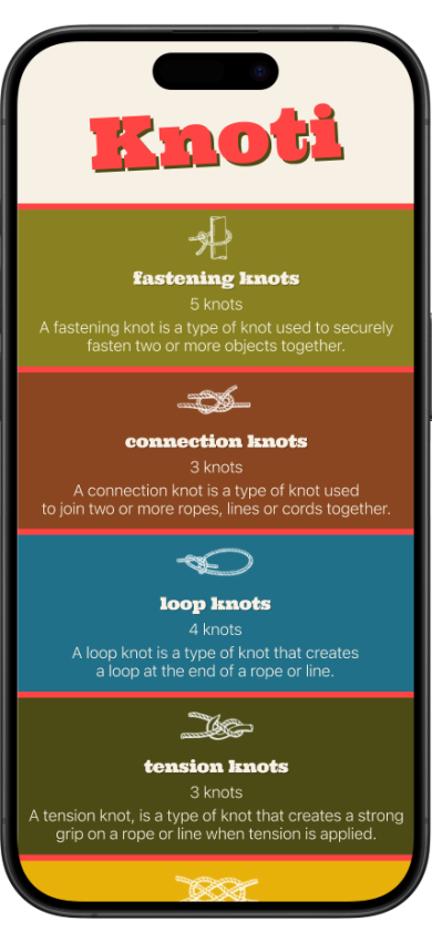 High-fidelity UI design for an app to learn knots